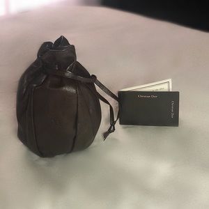 Thrift Brown Drawstring Wristlet Bag